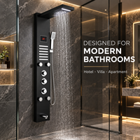 Colonne de douche thermostatique moderne en acier inoxydable brossé noir de luxe avec LED, mitigeur de baignoire, douchette à main et jet pluie