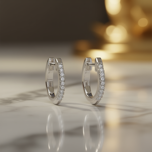 Eleganti Orecchini a Cerchio in Argento con Diamanti per Donne, Design Minimalista, Taglio Brillante Rotondo, Colore G, Diamanti Naturali per Uso Quotidiano - Product Image 2