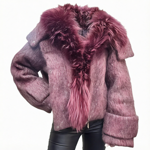 2025AW Winter Damen Luxus Fuchspelzkragen Flauschiger Wollmantel mit Reißverschluss und Knöpfen, Weißer Gänsedaunenmantel mit Abnehmbarem Kragen, Premium OEM Private Label - Product Image 1