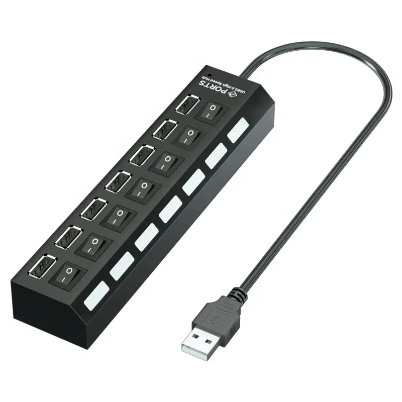 Multi Port USB Hub 2.0 Adapter High Speed 7 Ports Hub USB On/Off Switch Portable USB Splitter For Computer Laptop