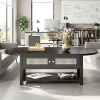 Table basse ovale moderne en bois au design personnalisé avec rangement, style bohème en rotin, pour salon, chambre, bureau à domicile, bar ou centre de réception