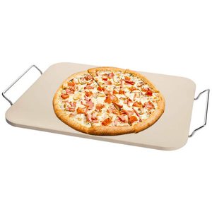 Pierre à pizza rectangulaire réfractaire 38x30 cm beige en céramique avec poignées pour la cuisson au four - Product Image 1