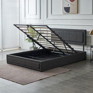 Nouveau <span class=keywords><strong>lit</strong></span> <span class=keywords><strong>de</strong></span> rangement moderne gris foncé avec sommier à lattes en bois, mobilier d'hôtel confortable, cadre <span class=keywords><strong>de</strong></span> <span class=keywords><strong>lit</strong></span> à lattes en bois - Product Image 6