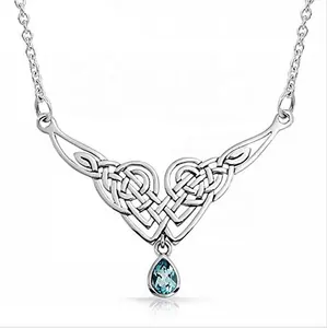 925 Sterling Silver dangling teardrop Ireland celtic triquetra love knot collar pendant necklace for women