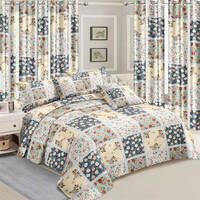 Ensemble de Literie Patchwork et Rideaux en Microfibre Toucher Coton Taille Queen d'Usine Textile de Maison Chinoise