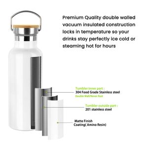 Wholesale 500ml Leakproof Vacuum Insulated Stainless Steel Sublimation Thermo Bottle Bamboo Lid Office Cup White 6-12 Hours - Product Image 2