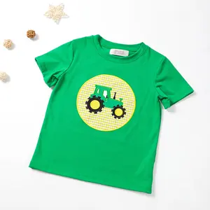 Custom Design Kids Boy Boutique Katoenen Kleding Peuter Applique Zomer T-Shirts Groothandel Kleine Jongens Boutique Kleding