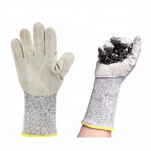 Heavy duty long sleeve anti cut puncture resistant split leather reinforced palm gardening work gloves