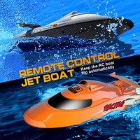 Mainan Perahu Jet RC Tahan Air 2.4GHz 30KMH dengan Remote Control, Jangkauan 150M, dan Fitur Pemulihan Terguling