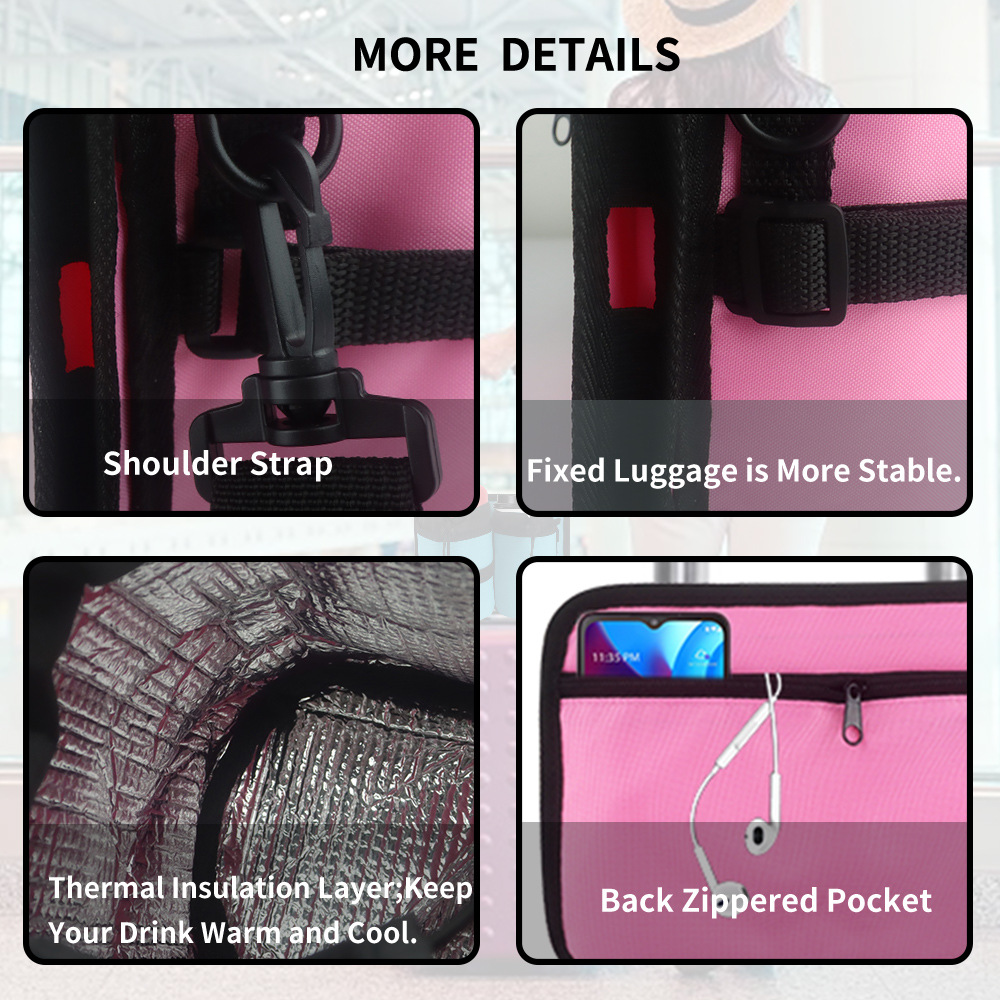 Luggage Travel Cup Holder Durable Free Hand Travel Luggage Drink Bag Travel Cup Holder Storage Bag Fits All Suitcase Handles