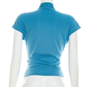 Viviblook Q26TP077 Nouveau T-shirt court décontracté pour femme, coupe ajustée, col en V profond, couleur unie, manches courtes, idéal pour l'été - Product Image 6