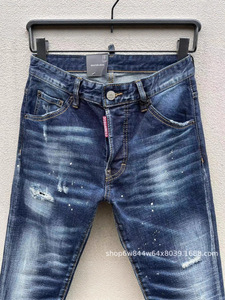 Jeans <span class=keywords><strong>di</strong></span> Marca Trendy High Street, <span class=keywords><strong>Pantaloni</strong></span> in Denim Blu <span class=keywords><strong>di</strong></span> Cotone per <span class=keywords><strong>Uomo</strong></span>, Stile Americano, Lavati e Usurati, Senza Stiratura, per Tutte le Stagioni - Product Image 3