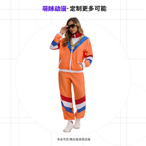 Ensemble de survêtement pour femmes, orange, bleu, rouge, rayé, style hip-hop, respirant, polyester, unisexe, vêtements de sport tendance pour adultes - Product Image 4