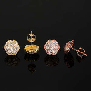 Kaleido Toptan GRA Sertifikalı HipHop Buzlu Mozanit Küme Çiçek Hip Hop 925 Ayar Gümüş Mozanit Küpeler - Product Image 5