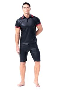 Canotta Aderente da Uomo in Pelle <span class=keywords><strong>Nera</strong></span> PVC Elastica per Feste e Club - T-shirt <span class=keywords><strong>Attillata</strong></span> da Uomo per Dropshipping - Product Image 6