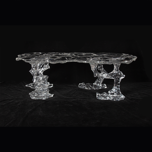 Table basse de jardin moderne en pierre de rivière ronde de <span class=keywords><strong>grande</strong></span> taille, en marbre noir irrégulier en acrylique personnalisé pour hôtel Villa - Product Image 3