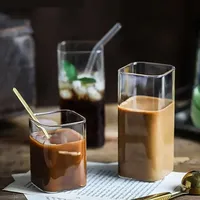 Verre carré simple en verre transparent pour boissons froides, jus, lait, vin rouge, bière, café, eau, ustensiles de boisson