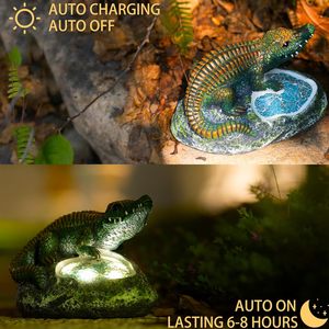 Statue de crocodile en résine Art Déco à énergie solaire Rezpuao avec lumières LED, ornement de jardin extérieur pour patio, balcon, cour - Cadeau idéal - Product Image 5