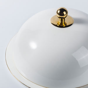 Plat de service rond en porcelaine <span class=keywords><strong>blanche</strong></span> de style français YAYU de haute qualité avec couvercle pour banquet, plat de présentation en porcelaine fine - Product Image 5