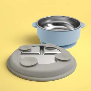 Juego de Vajilla Infantil Personalizable de 4 Piezas de Acero Inoxidable 304 con Platos y Tazones de Silicona Removibles con Succión, Libres de BPA - Product Image 3