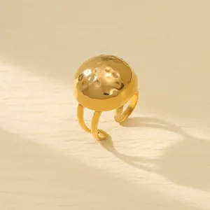 Uniek Ontwerp Lava Halfronde 18K Goud Roestvrij Staal Ring Grof Hamer Patroon Holle Halve Ronde Bal Open Ring Voor Vrouwen