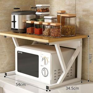 Multifunctional Wooden Microwave Oven Corner <b>Shelf</b> 2-Tier <b>Kitchen</b> Carbon Steel <b>Shelf</b> Free Bakery Standing Deck Oven With Stand - Product Image 3