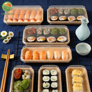 ถาดซูชิกระดาษคราฟท์กันน้ำมันแบบใช้แล้วทิ้ง พร้อมฝา PET ใส โชว์ซูชิสดใหม่สำหรับการขายปลีก - Product Image 1