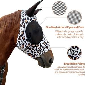Máscara de mosca de caballo con correas mágicas con malla transpirable UV cubierta de oreja antimosquitos suministros ecuestres de nailon ajustables - Product Image 4