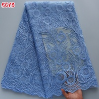 Kain Tulle Mesh Nigeria 5013 Kalume Grosir, Kain Brokat Prancis Afrika, Kain Bordir untuk Gaun Pengantin, Penjualan Panas