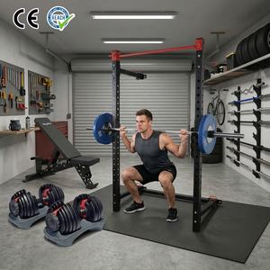 Équipement <span class=keywords><strong>de</strong></span> gym compact VIGFIT pour garage avec rack à squats pliable et <span class=keywords><strong>banc</strong></span> FID pour un entraînement à domicile peu encombrant, rangement mural - Product Image 1