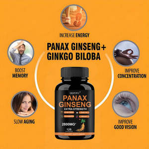 Cápsulas de Complejo de Ginseng Panax con Ginkgo Biloba y Ashwagandha, Energía Natural, Concentración, Alivio del Estrés, Suplemento Vegano - Product Image 3