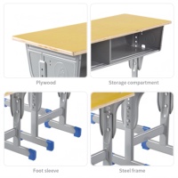 Bureau d'étudiant double place disponible en gros et personnalisable pour salle de classe, ensemble de mobilier scolaire en contreplaqué pour étudiants