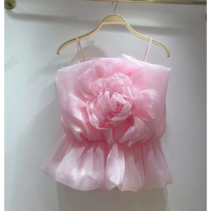 Camisola Floral 3D para Mujer - Blusa con Tirantes Finos y Peplum con Volantes a la Moda - Product Image 5