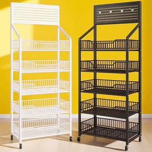 Nhiều lớp nhiệm vụ ánh sáng sắt dây giỏ Rack hiển thị với 5 kệ treo tường cho các siêu thị Snack đứng kẹo khoai tây chiên - Product Image 1