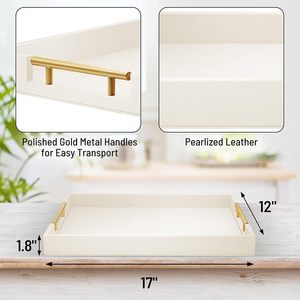 White Rectangular <b>Storage</b> Tray <b>With</b> Gold Metal Handles Easy To Clean For Coffee Breakfast <b>Dressing</b> <b>Tables</b> - Product Image 2