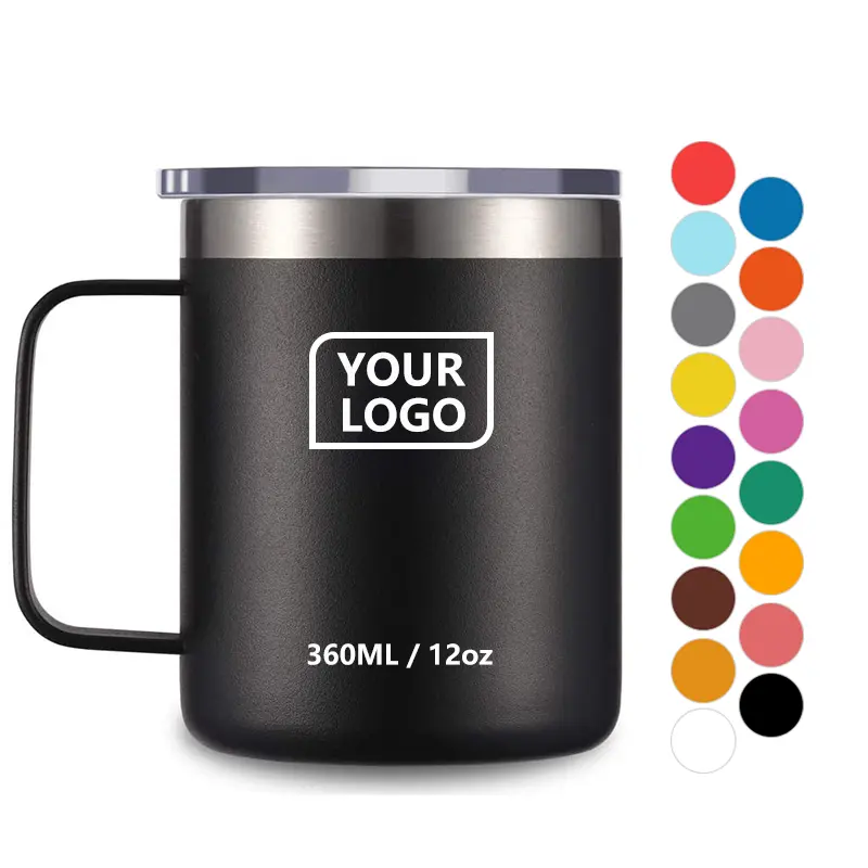 Custom logo double wall 304 stainless steel camping beer thermos vacuum coffee mug with handle