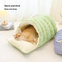 Coussin pour chat en feutre à carreaux Furrivo, chaud pour l'hiver, niche pour petit chien, universel, sac de couchage pour animaux de compagnie