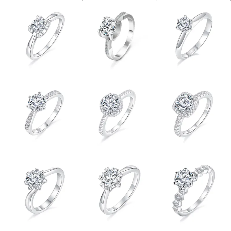 Guanxi Wuzhou-Anillo de plata con diamantes de moissanita, anillo ajustable de boda, Starsgem, envío directo