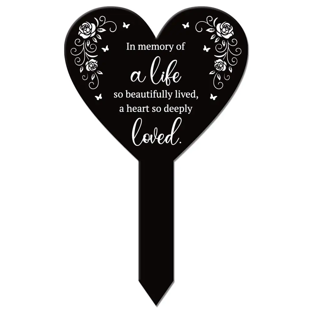 Heart Love Garden Stake Memorial Remembrance Plaque Stake for Cemetery Acrylic Grave Waterproof Sympathy for Yard Grave Cemetery