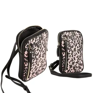Aprobado leopardo pu cartera monedero funda de teléfono cargado Honda bolsa de teléfono móvil mejor enorme bolsa de sillín de teléfono para citas