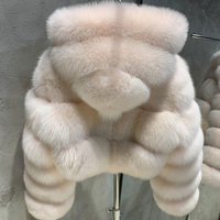 Chaqueta de Invierno de Piel de Zorro Real para Mujer con Capucha de Piel, Chaqueta Corta de Piel de Zorro Natural, Ropa Exterior Femenina