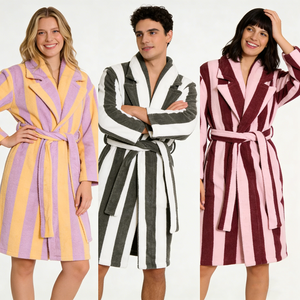 Accappatoi di Lusso Hongbo per <span class=keywords><strong>Donna</strong></span>, Comodi e Traspiranti, <span class=keywords><strong>Vestaglia</strong></span> a Righe a Maniche Lunghe per Uomo e <span class=keywords><strong>Donna</strong></span> - Product Image 2