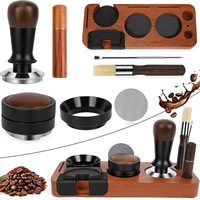 Ensemble d'accessoires pour café expresso 8 pièces : Marteau à café en noyer, Presse-poudre, Anneau de distribution d'eau, Ensemble de rangement