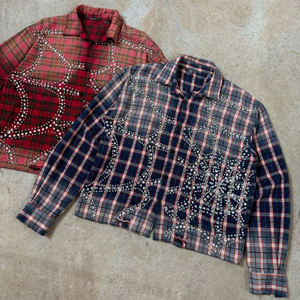 Chemise en flanelle à carreaux vintage pour <span class=keywords><strong>homme</strong></span>, manches longues, strass, streetwear personnalisé, vêtements pour <span class=keywords><strong>homme</strong></span>, 100% coton épais - Product Image 2