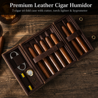 Étui à cigares rétro en cuir Crazy Horse pour 7 cigares, humidor de voyage portable à rabat, boîte de rangement en cuir véritable avec boucle, vente en gros