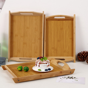 Plateau de service rectangulaire en bambou avec poignée pour la présentation du thé et des aliments - Product Image 1