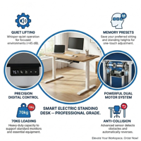 Cadre de bureau debout ergonomique moderne, hauteur réglable, autoportant avec pieds en métal, capacité de charge de 70 kg pour plateau de table personnalisé