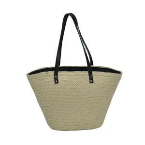 Özel örgü Mat çim plaj sepeti saman doğal çim hasır çanta taşınabilir saman plaj çantası kadınlar için