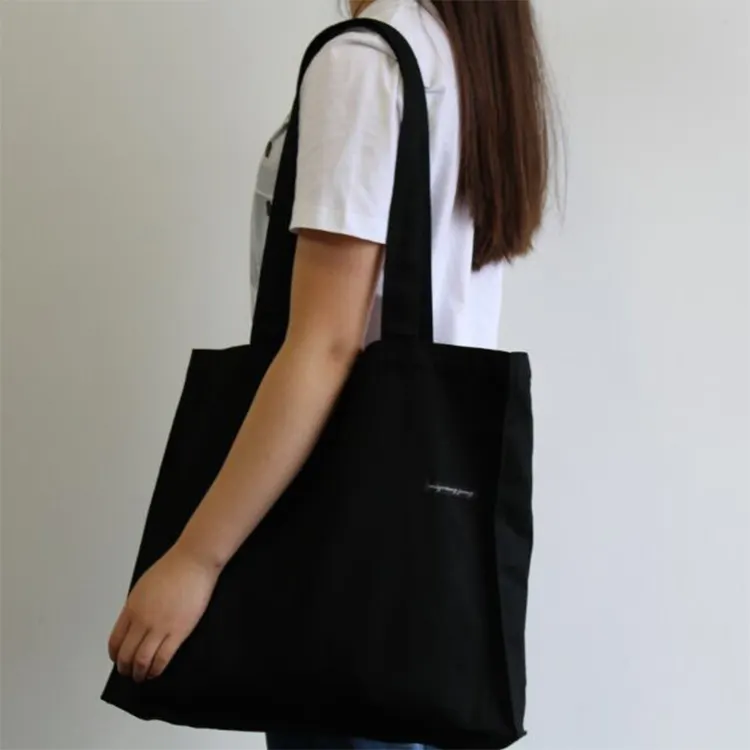 Custom Logo Cheap Price Black Canvas Tote Bag Customize Logo Folding Shopping Bag Plain canvas bag