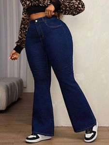 Jeans da <span class=keywords><strong>Donna</strong></span> <span class=keywords><strong>Taglie</strong></span> Forti Casual di Alta Qualità Lavati a Vita Alta Svasati in Tessuto Morbido Elasticizzato - Product Image 2